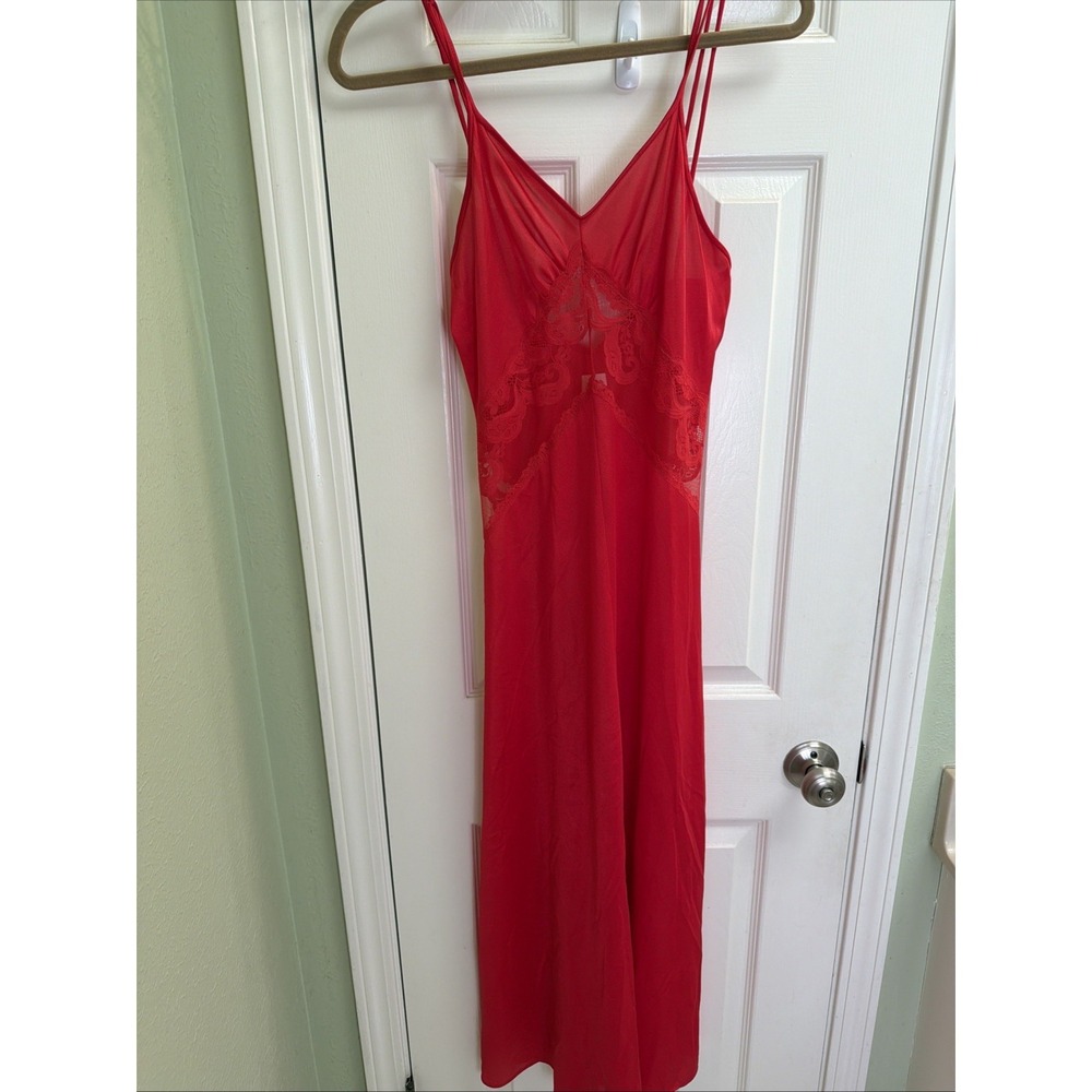 JC Penney Vintage Nightgown Red Lace Lingerie Victorian Sm Old Money Sheer Sleep